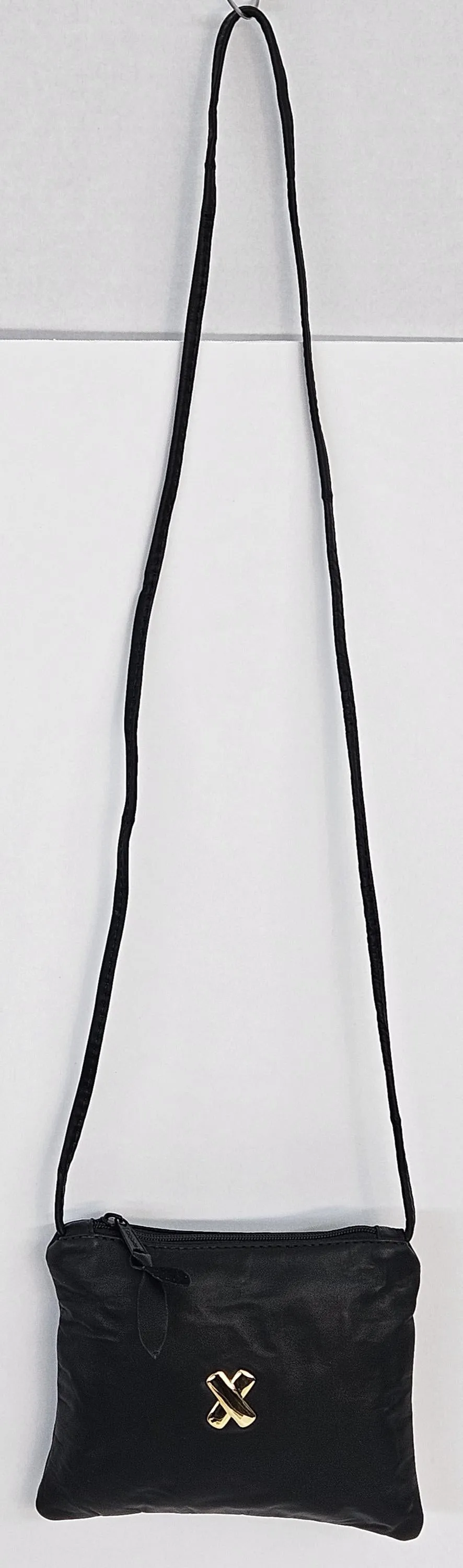 Black with gold matel X,Crossbody Handbag#TR3302bkgm-X,Purses for girls, Genuine Leather. Made in USA
