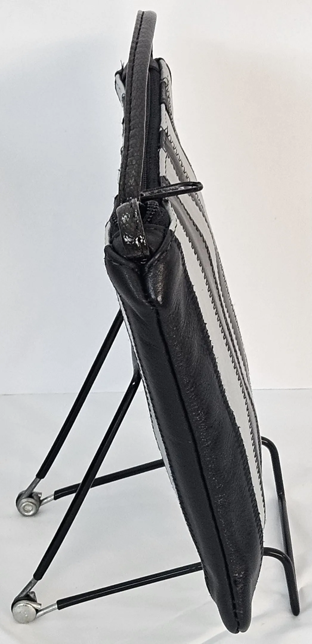 Black with Grey all Zigzag stich Crossbody Handbag#TR3302Bg-ZA,Purses for girls,women,Universal Use Genuine Leather. Made in USA.