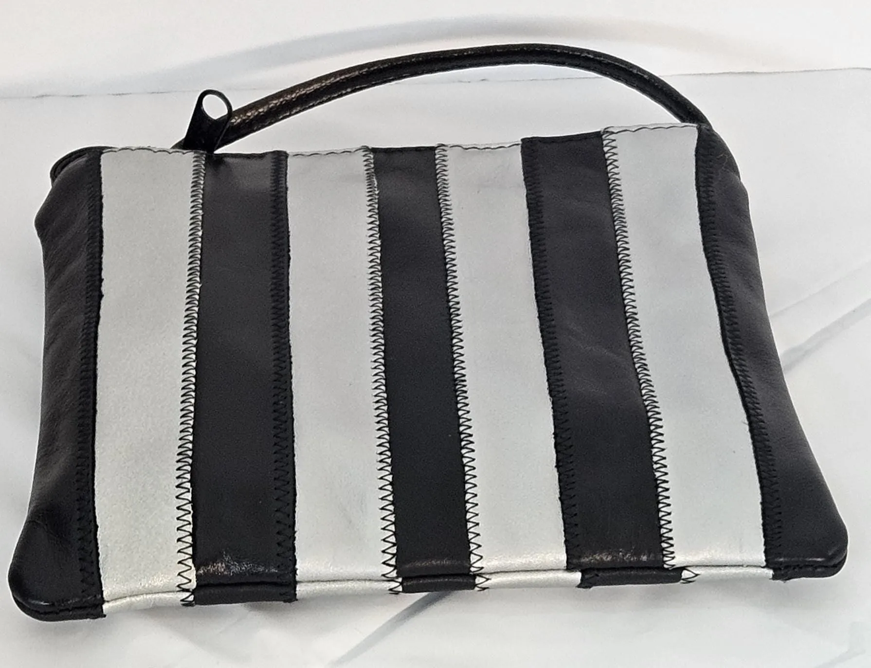 Black with Grey all Zigzag stich Crossbody Handbag#TR3302Bg-ZA,Purses for girls,women,Universal Use Genuine Leather. Made in USA.