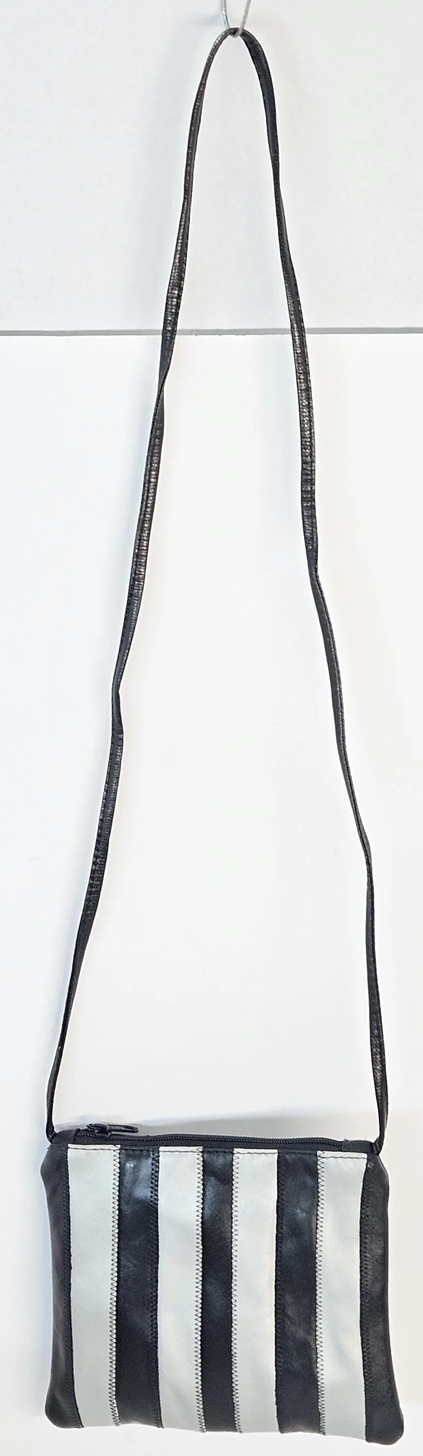 Black with Grey all Zigzag stich Crossbody Handbag#TR3302Bg-ZA,Purses for girls,women,Universal Use Genuine Leather. Made in USA.