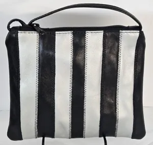 Black with Grey all Zigzag stich Crossbody Handbag#TR3302Bg-ZA,Purses for girls,women,Universal Use Genuine Leather. Made in USA.