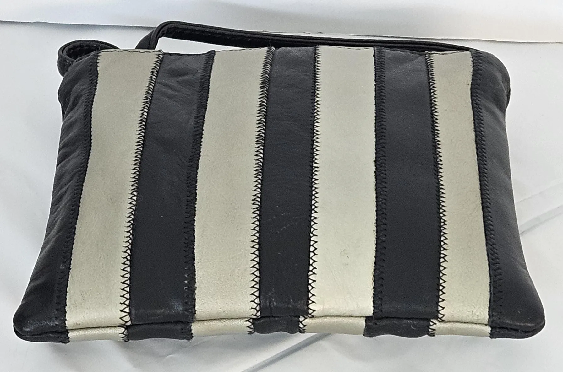 Black with Mocha all Zigzag stich Crossbody Handbag#TR3302Bm-ZA,Purses for girls,women,Universal Use Genuine Leather. Made in USA.