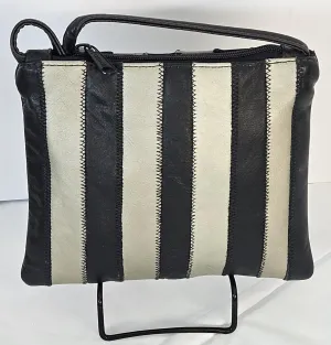 Black with Mocha all Zigzag stich Crossbody Handbag#TR3302Bm-ZA,Purses for girls,women,Universal Use Genuine Leather. Made in USA.