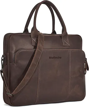 Blofinche Genuine Leather laptop briefcase mens 18 inch Computer Messenger shouledr work Satchel bags