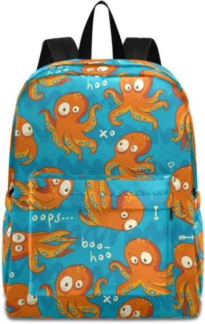 Blue Ocean Octopus Cartoon Big Travel Laptop Backpack Durable Computer Bag Gift for Men Women School Bookbags Work