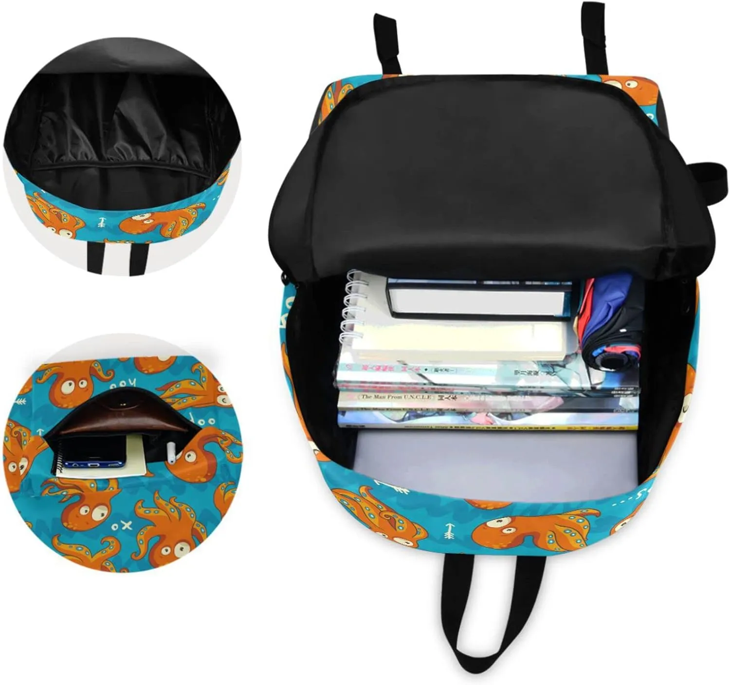 Blue Ocean Octopus Cartoon Big Travel Laptop Backpack Durable Computer Bag Gift for Men Women School Bookbags Work
