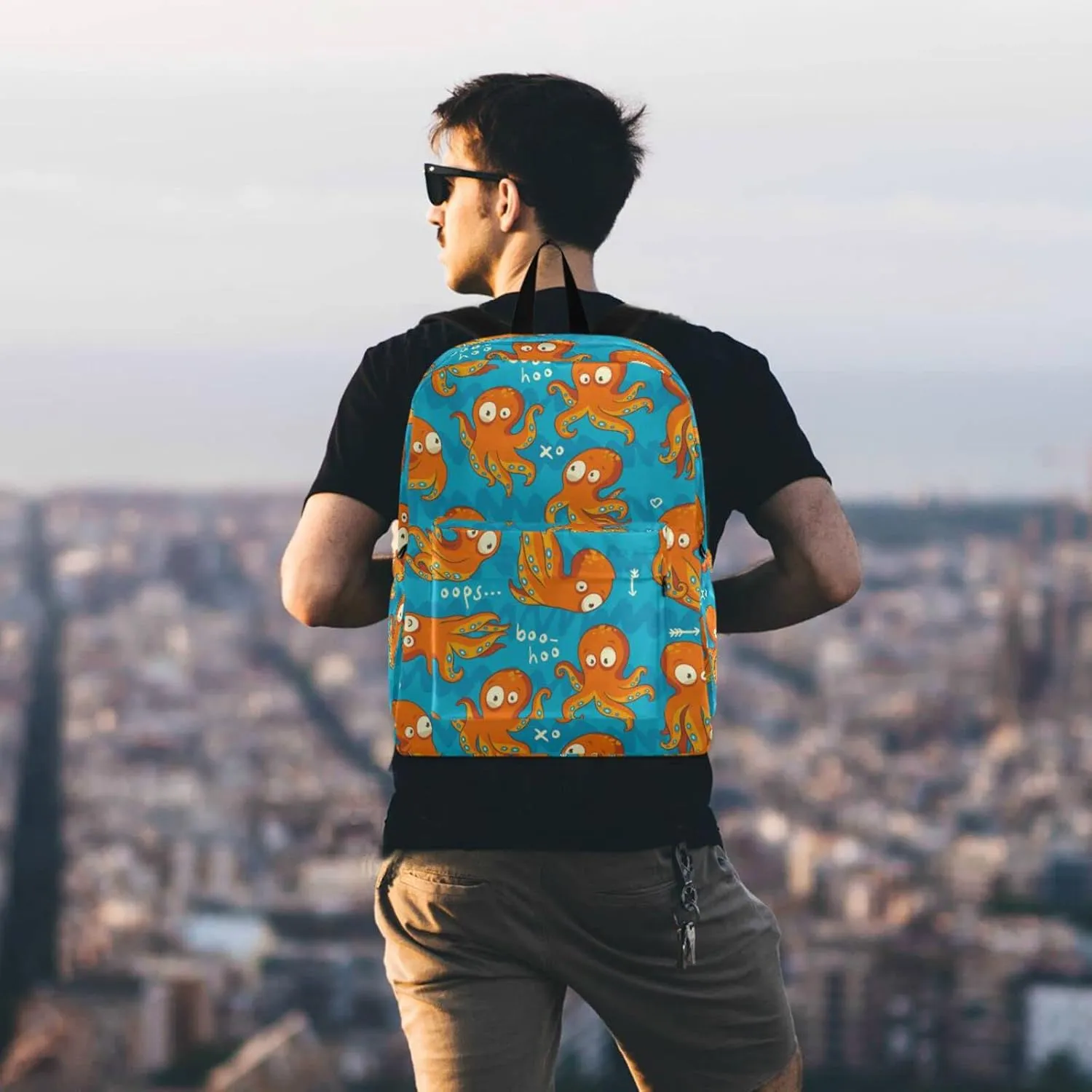 Blue Ocean Octopus Cartoon Big Travel Laptop Backpack Durable Computer Bag Gift for Men Women School Bookbags Work