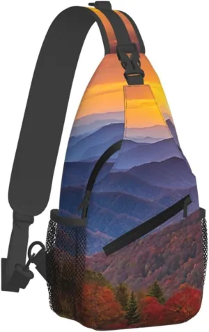 (Blue Ridge Parkway Mountains) Crossbody Chest Bag For Men Women Lightweight Sling Backpack Adjustable Shoulder Bag For Travel Outdoor Daily Use