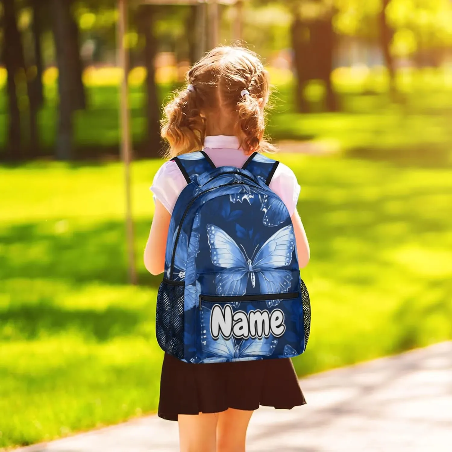 Blue White Butterfly Large Backpack Fashion Travel Backpacks for Business Women Men Casual Laptop Bag Waterproof Lightweight Shoulder Bags 16in