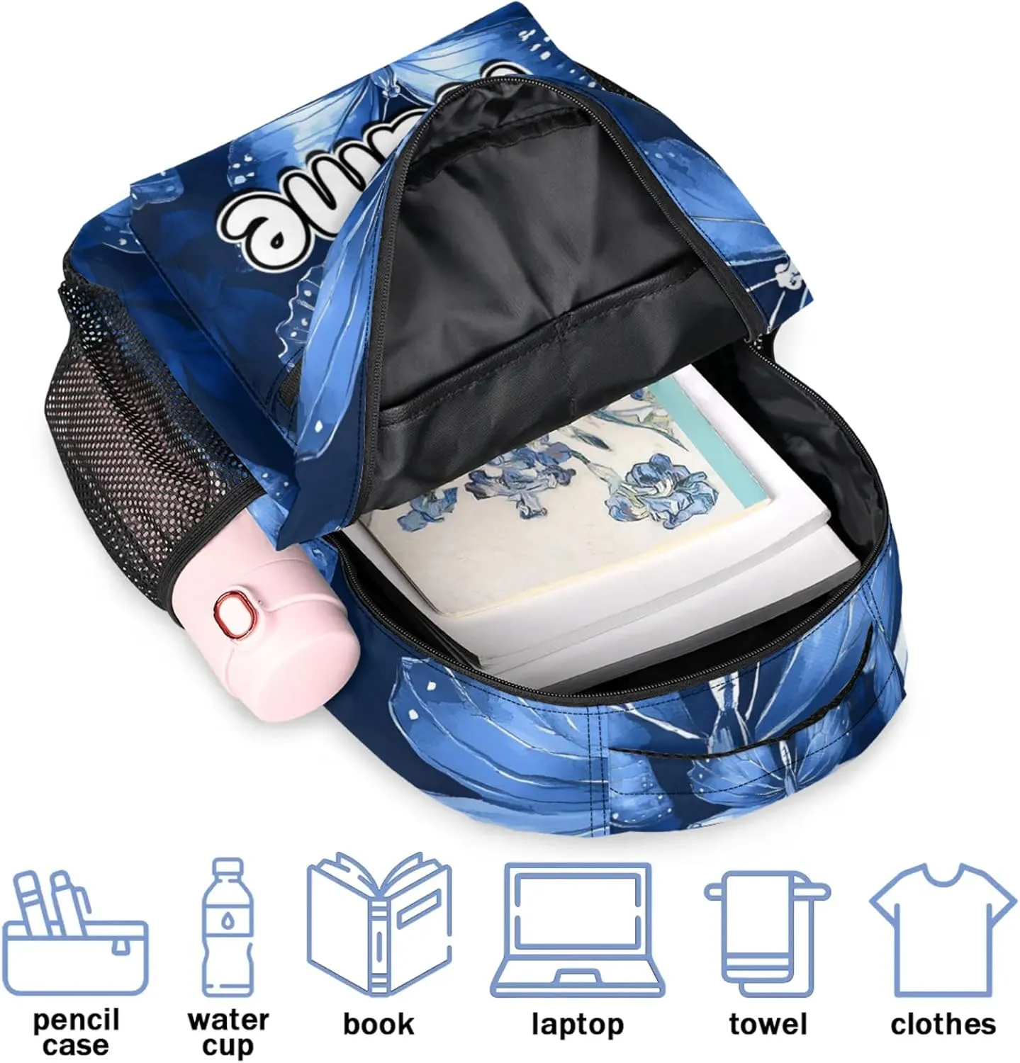 Blue White Butterfly Large Backpack Fashion Travel Backpacks for Business Women Men Casual Laptop Bag Waterproof Lightweight Shoulder Bags 16in