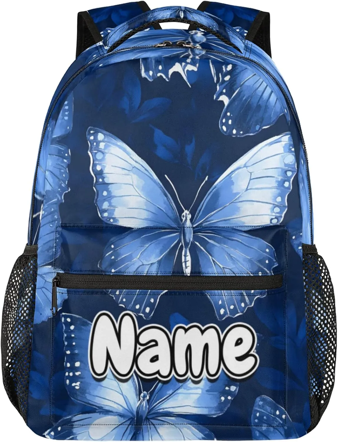 Blue White Butterfly Large Backpack Fashion Travel Backpacks for Business Women Men Casual Laptop Bag Waterproof Lightweight Shoulder Bags 16in