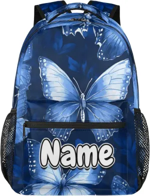 Blue White Butterfly Large Backpack Fashion Travel Backpacks for Business Women Men Casual Laptop Bag Waterproof Lightweight Shoulder Bags 16in