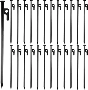 Blulu 24 Pcs 8/12/16 Inch Tent Stakes Heavy Duty Steel Metal Tent Pegs Unbreakable and Inflexible Metal Stakes Tent Spikes for Camping, Yard Decoration, Picnic, Tarp(Black, 12 Inch)