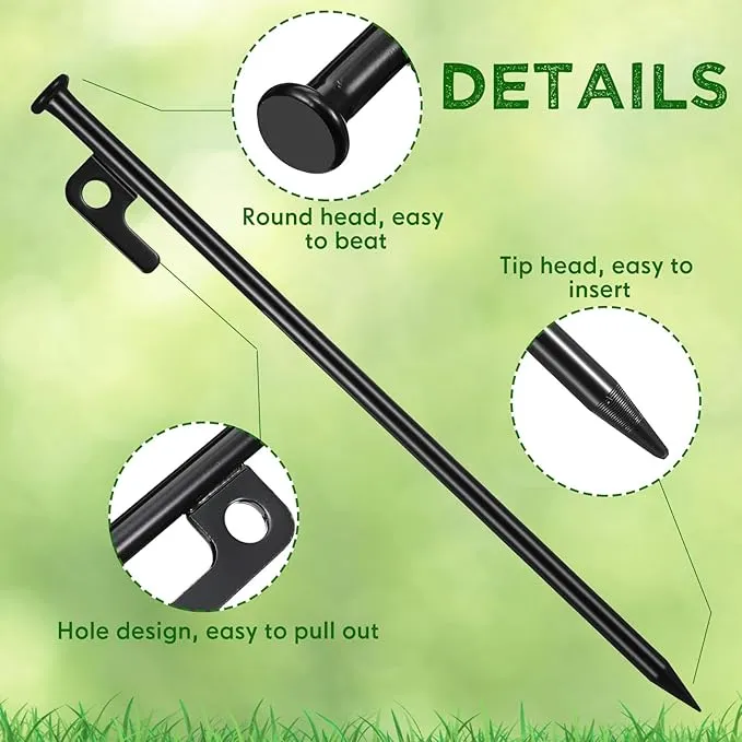 Blulu 24 Pcs 8/12/16 Inch Tent Stakes Heavy Duty Steel Metal Tent Pegs Unbreakable and Inflexible Metal Stakes Tent Spikes for Camping, Yard Decoration, Picnic, Tarp(Black, 12 Inch)