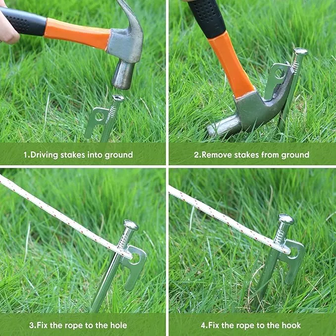Blulu 24 Pcs 8/12/16 Inch Tent Stakes Heavy Duty Steel Metal Tent Pegs Unbreakable and Inflexible Metal Stakes Tent Spikes for Camping, Yard Decoration, Picnic, Tarp(Silver, 16 Inch)
