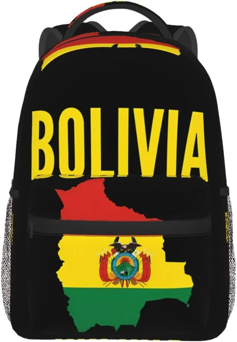 Bolivian Boliva Pride Map Flag Backpack Casual Laptop Backpack Double Shoulder Bag Lightweight Backpack For Women Men Travel