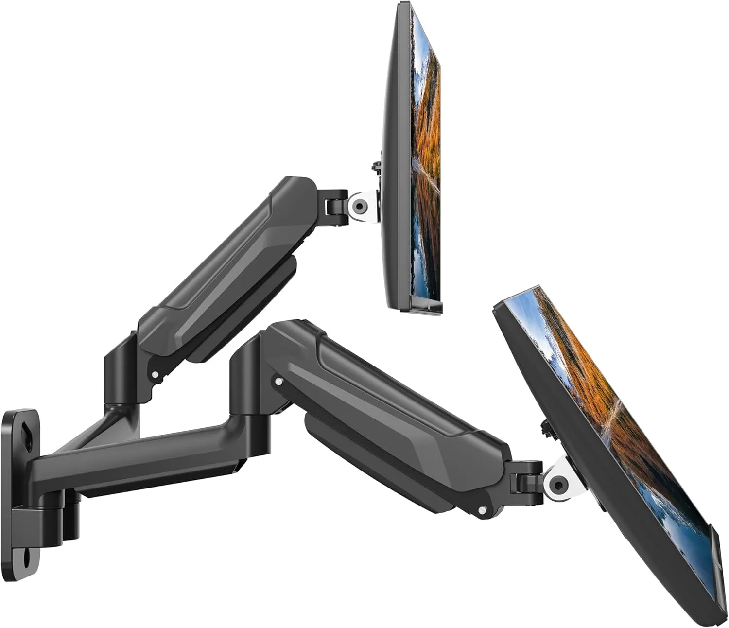 BONTEC Dual Monitor Wall Mount for 13-32 Inch Screens, Height Adjustable Gas Spring Arm with Tilt, Swivel & Rotate, Hold Up to 19.8 lbs, Fully Adjustable, Office & Home Use, VESA 75x75/100x100