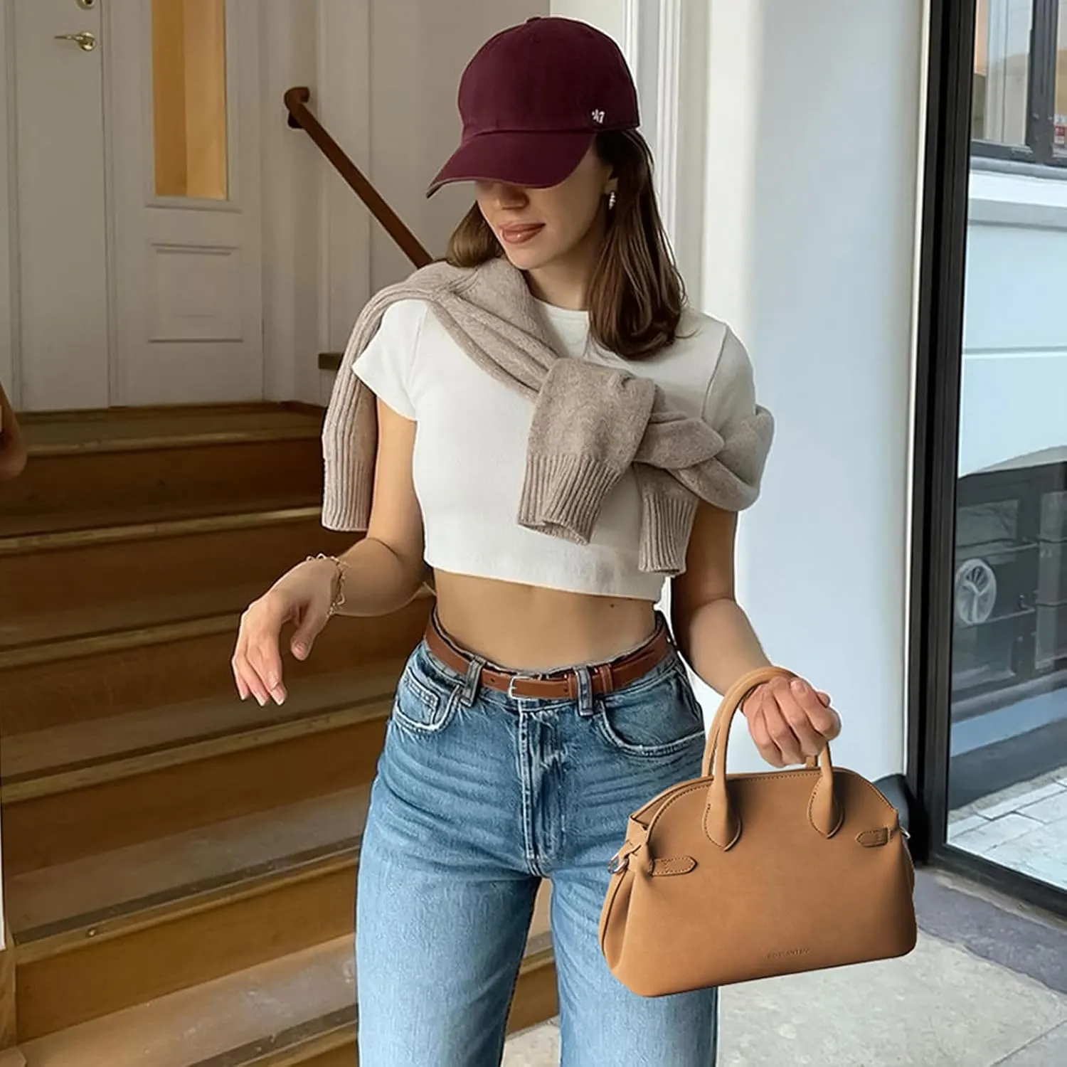 BOSTANTEN Satchel Purses for Women Suede Top Handle Handbags Trendy Medium Crossbody Bag with Adjustable Strap