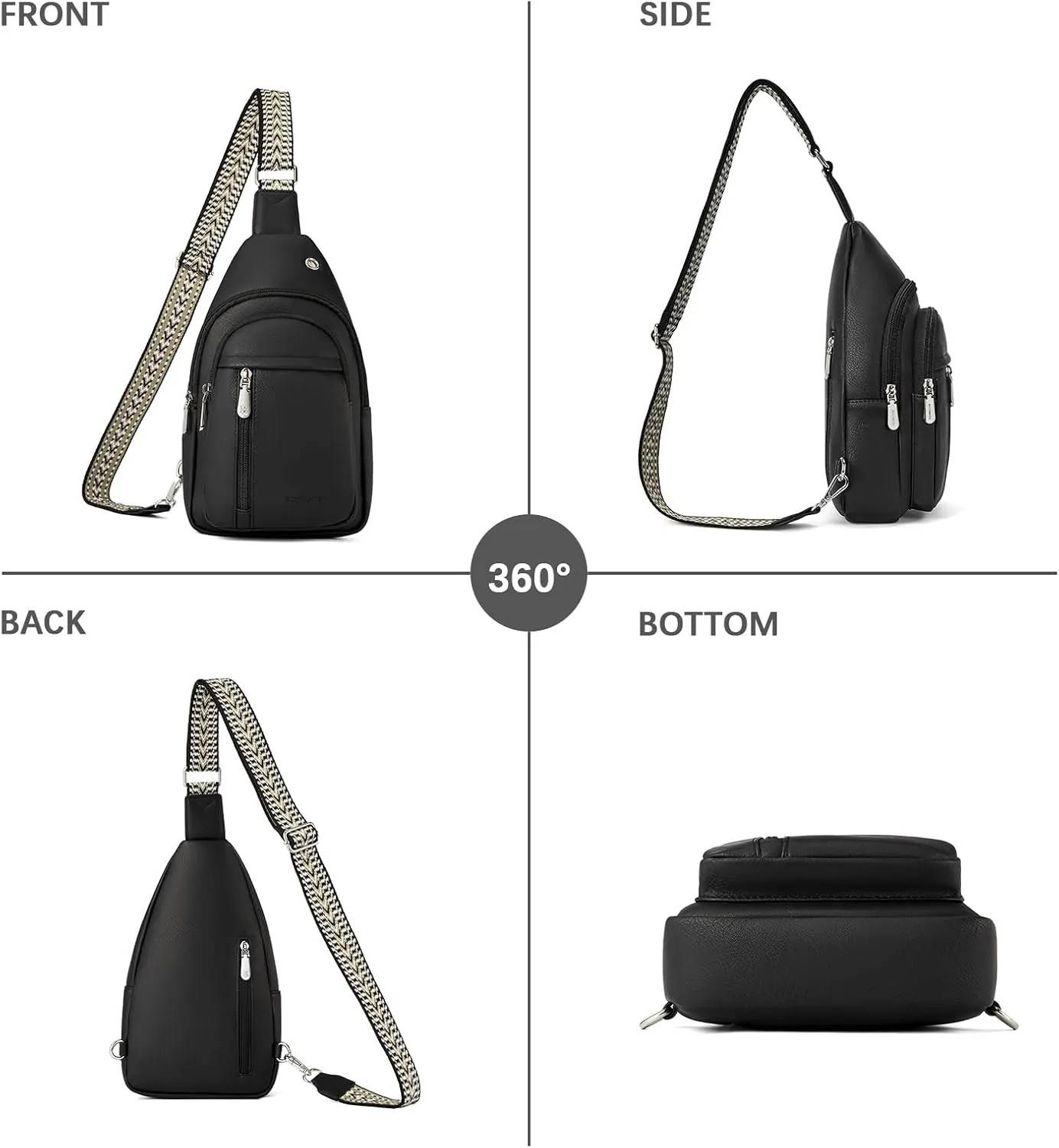 BOSTANTEN Sling Bag Cross Body Bag Trendy Leather Crossbody Purse Chest Bag with Adjustable Guitar Strap for Travel
