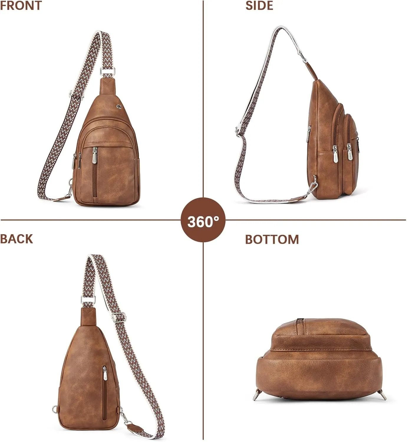BOSTANTEN Sling Bag Cross Body Bag Trendy Leather Crossbody Purse Chest Bag with Adjustable Guitar Strap for Travel