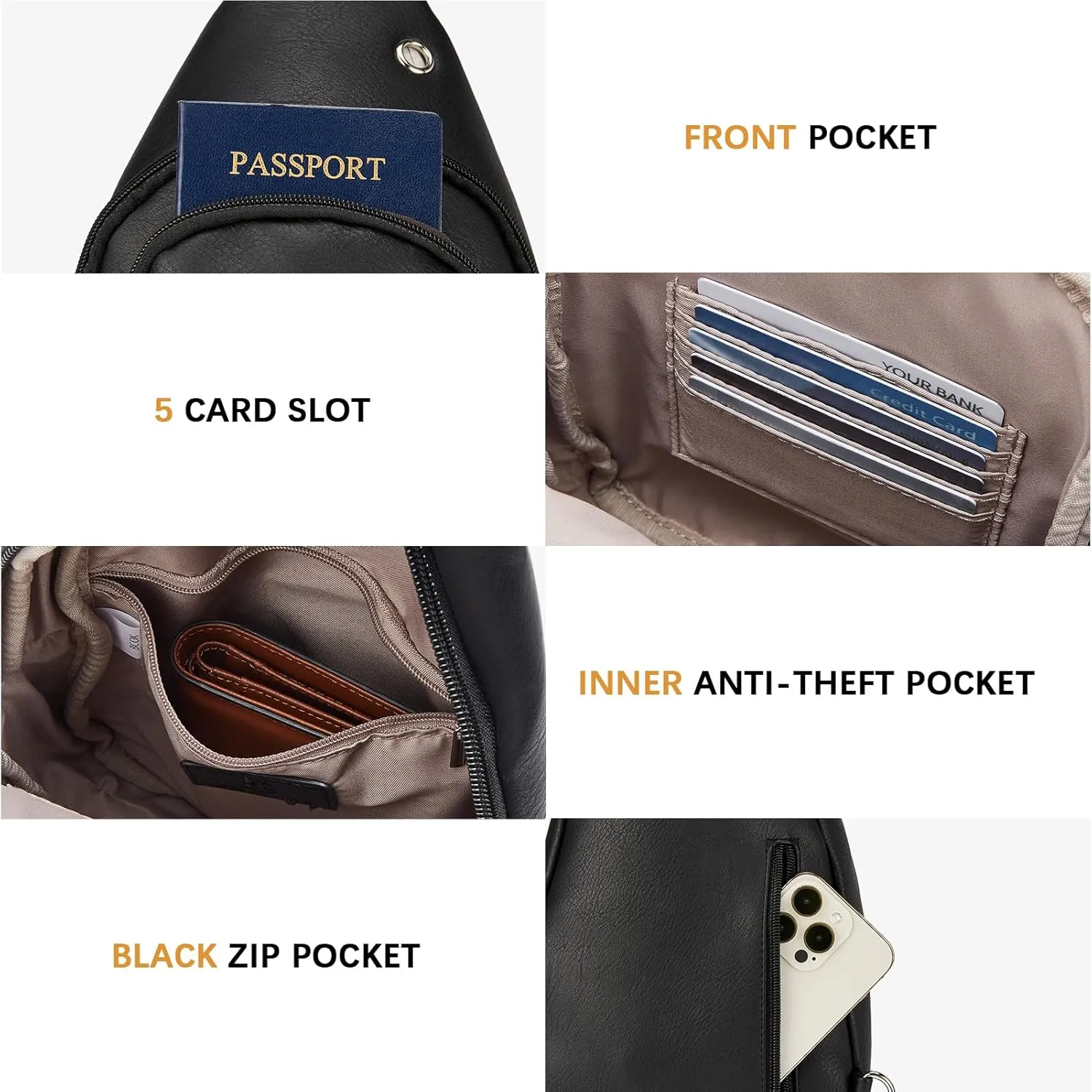BOSTANTEN Sling Bag Cross Body Bag Trendy Leather Crossbody Purse Chest Bag with Adjustable Guitar Strap for Travel