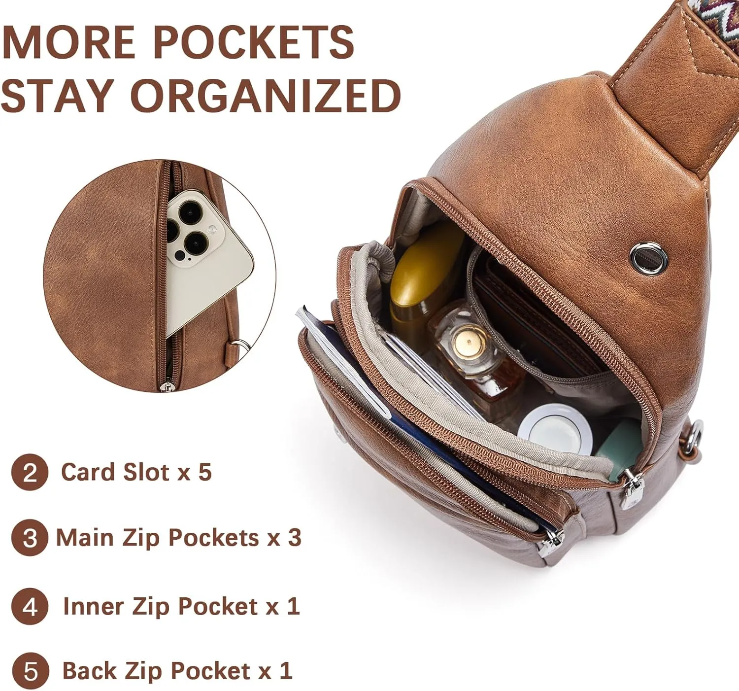 BOSTANTEN Sling Bag Cross Body Bag Trendy Leather Crossbody Purse Chest Bag with Adjustable Guitar Strap for Travel
