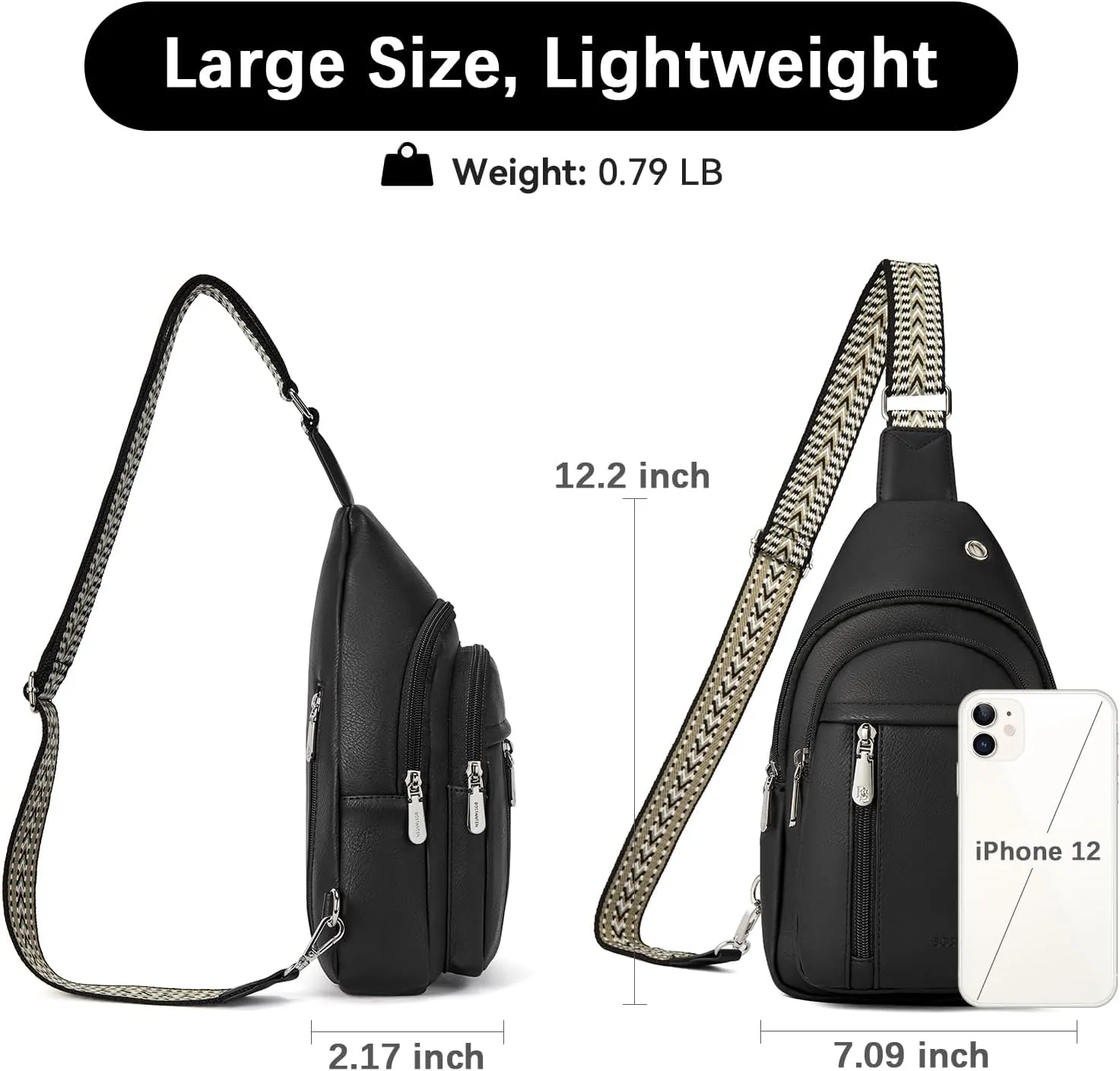 BOSTANTEN Sling Bag Cross Body Bag Trendy Leather Crossbody Purse Chest Bag with Adjustable Guitar Strap for Travel