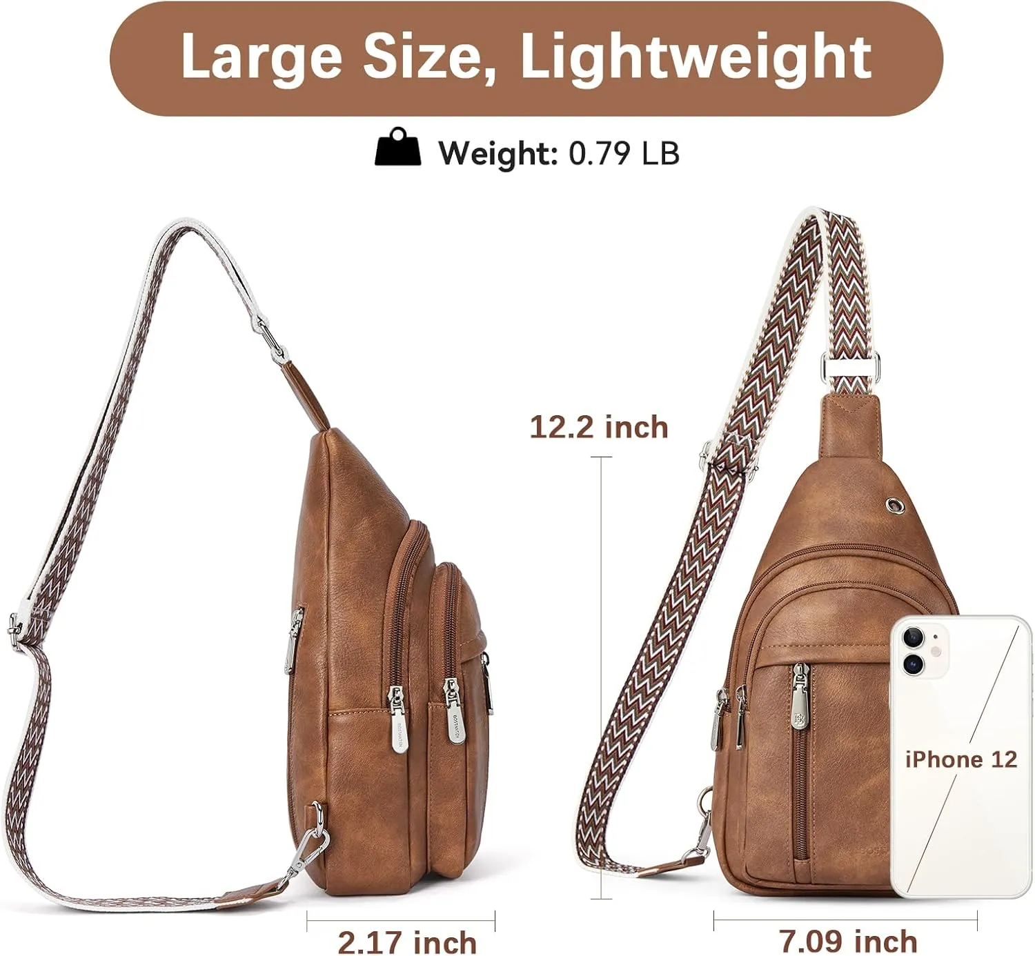BOSTANTEN Sling Bag Cross Body Bag Trendy Leather Crossbody Purse Chest Bag with Adjustable Guitar Strap for Travel