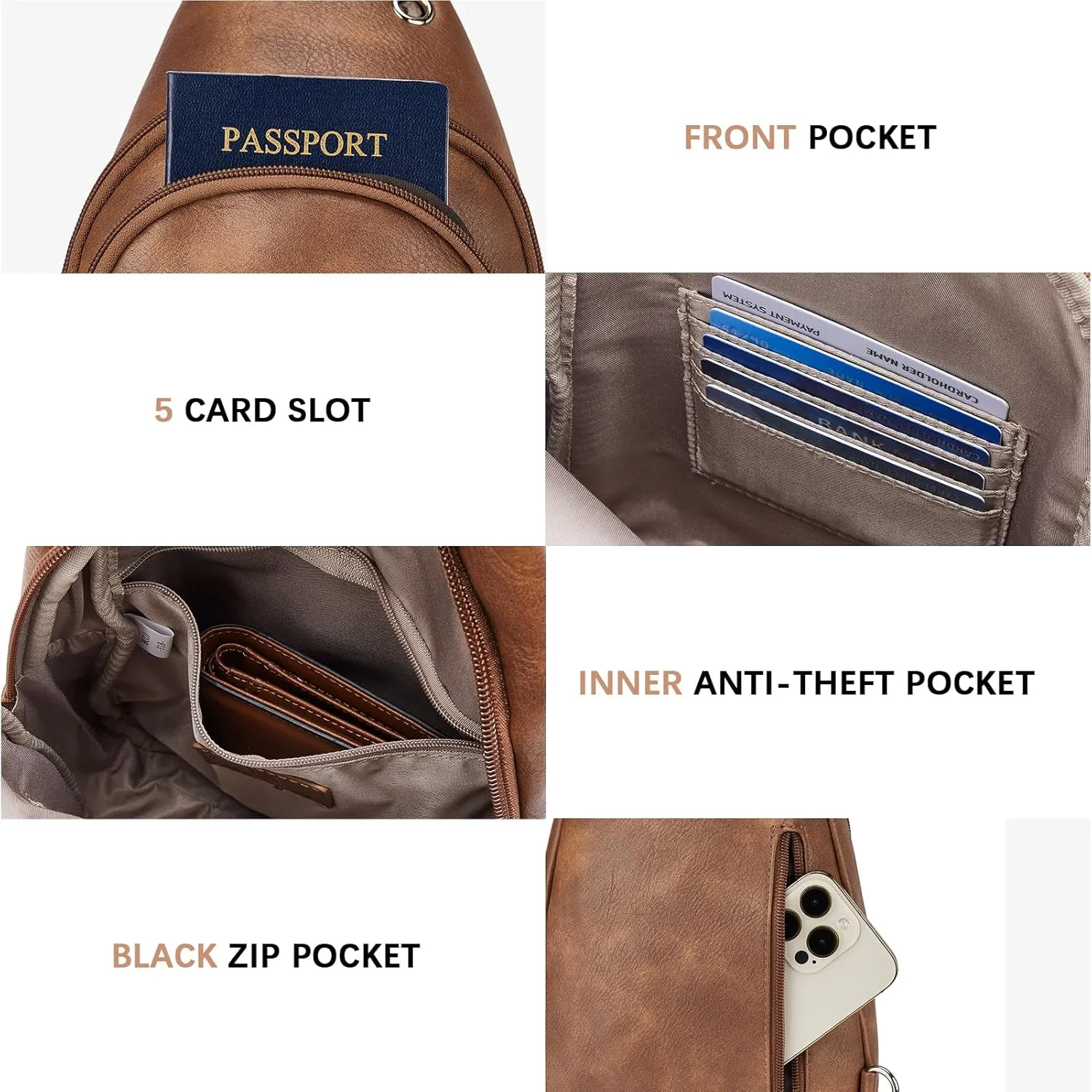 BOSTANTEN Sling Bag Cross Body Bag Trendy Leather Crossbody Purse Chest Bag with Adjustable Guitar Strap for Travel