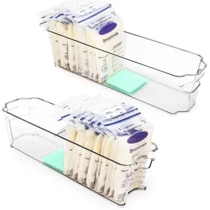 Breast Milk Storage Containers for Fridge, Fridge Organizer Bins with L-Shaped Compressor Inserts for Flattening Breastmilk Bags, and Space-Saving Design (Large, Count, 2)