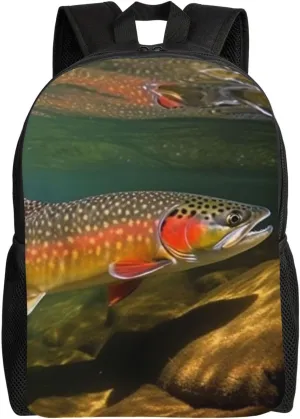 Brook Trout Fly Fishing Backpack for Women Men Laptop Backpack 16.1 inch Computer Bag Casual Daypack for Travel