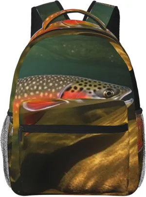 Brook Trout Fly Fishing Backpack for Women Men Laptop Backpack Lightweight Computer Bag Travel Casual Daypack