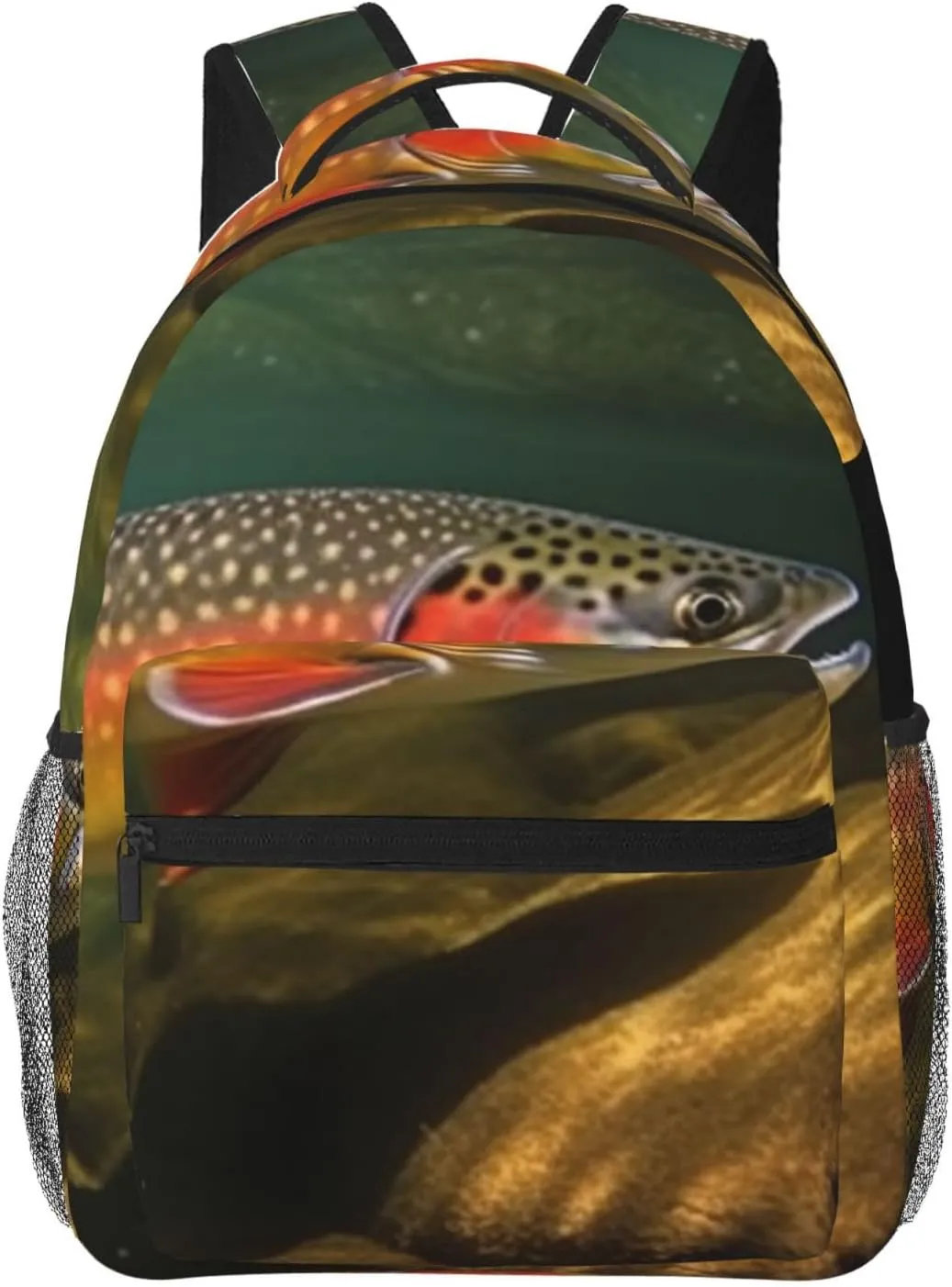 Brook Trout Fly Fishing Backpack for Women Men Laptop Backpack Lightweight Computer Bag Travel Casual Daypack