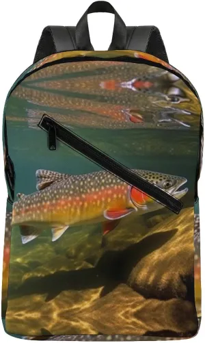 Brook Trout Fly Fishing Travel Backpack for Women Men 2 Compartment Laptop Backpacks Laptop Bag Casual Daypack