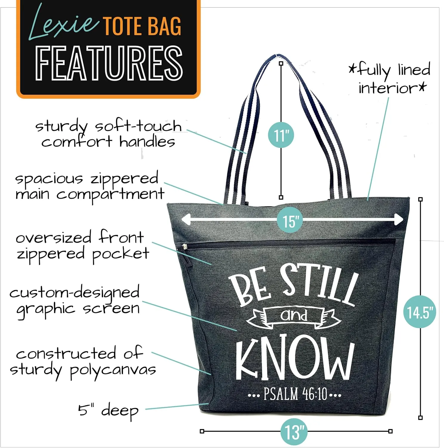 Brooke & Jess Designs Church Bags for Women - Bible Tote Bags for Women, Large Tote Bag for Womens with Zipper