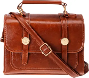 Brown Crossbody Bag for Women PU Small Handbag Top Handbag Shoulder Bag with Removable Strap Retro Tote Purses for Women
