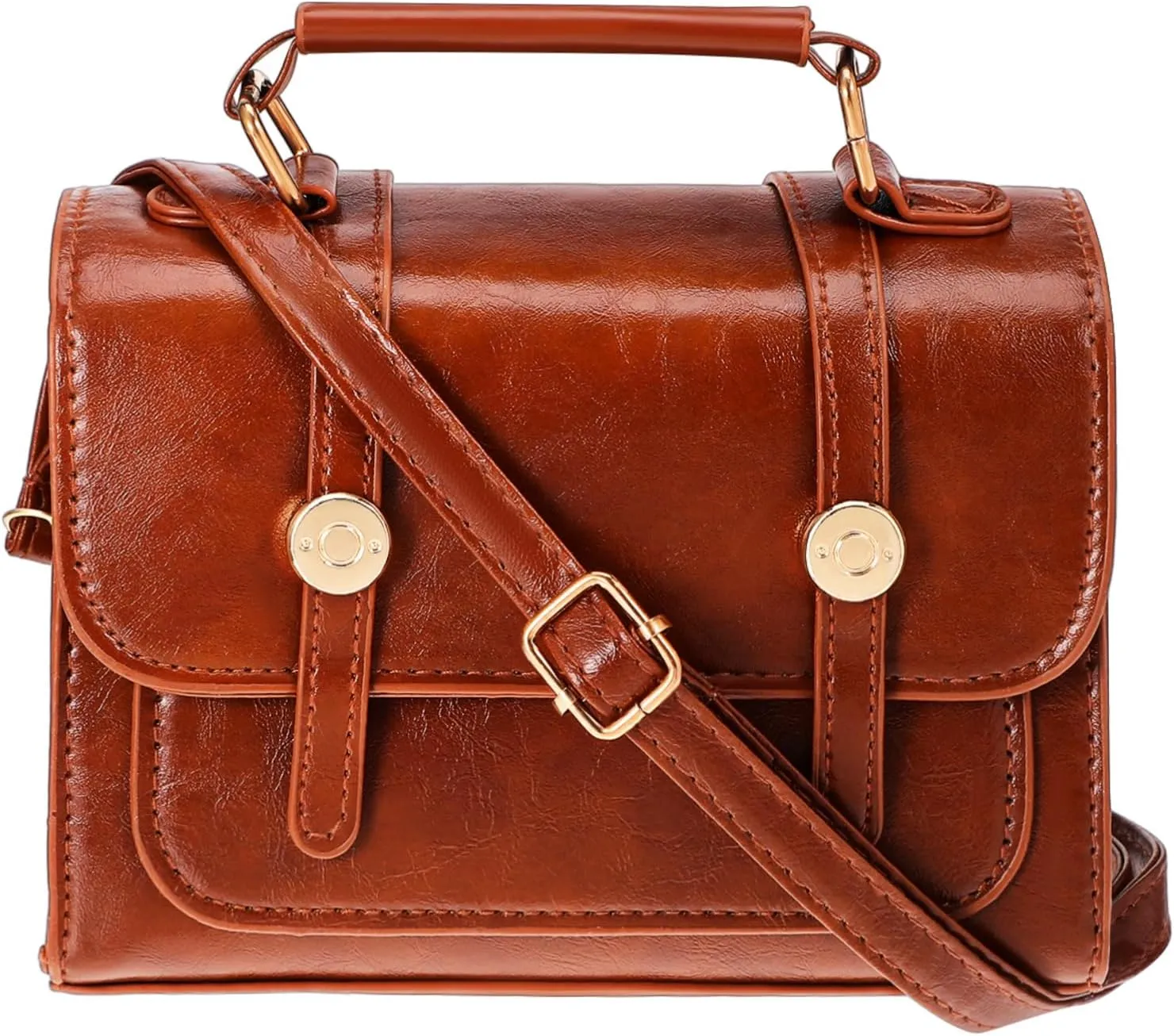 Brown Crossbody Bag for Women PU Small Handbag Top Handbag Shoulder Bag with Removable Strap Retro Tote Purses for Women