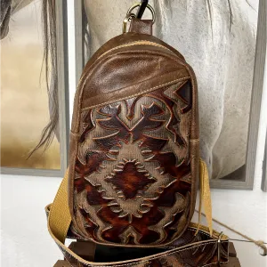 Brown Laredo Embossed Sling Bag/Cross Body Purse/Handmade Leather Bag MM036