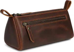 Brown Leather Cosmetic Bags for Women Travel Cosmetic Cases - Multipurpose Zippered Makeup Bag, Small leather Cosmetic Case for Purse - Genuine Leather Makeup Bag Handmade Makeup Pouch