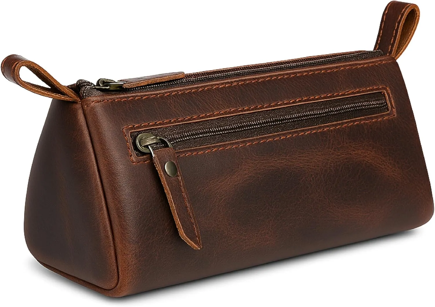 Brown Leather Cosmetic Bags for Women Travel Cosmetic Cases - Multipurpose Zippered Makeup Bag, Small leather Cosmetic Case for Purse - Genuine Leather Makeup Bag Handmade Makeup Pouch