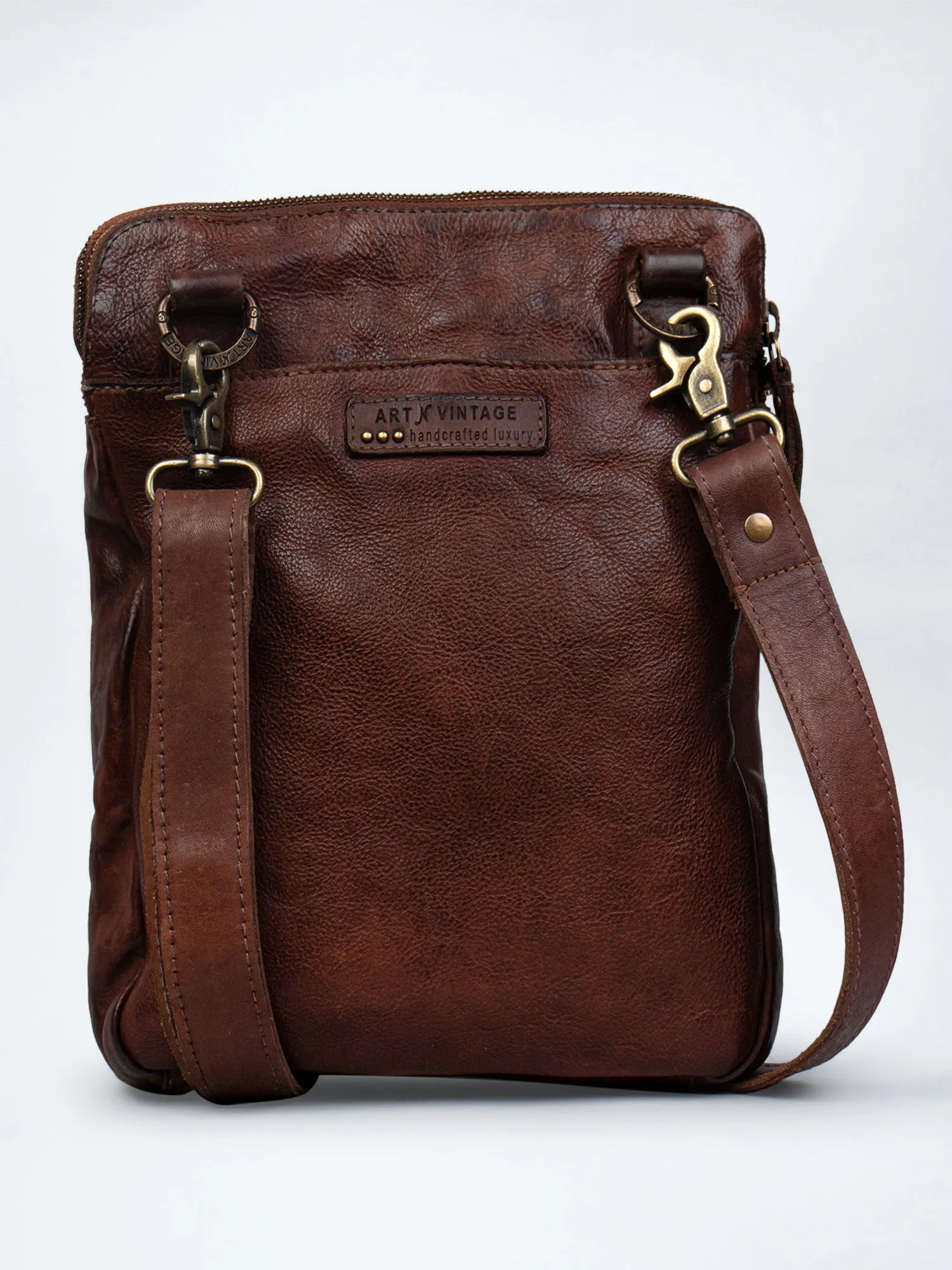 Brown Leather Washed Look Crossbody Bag by art n vintage