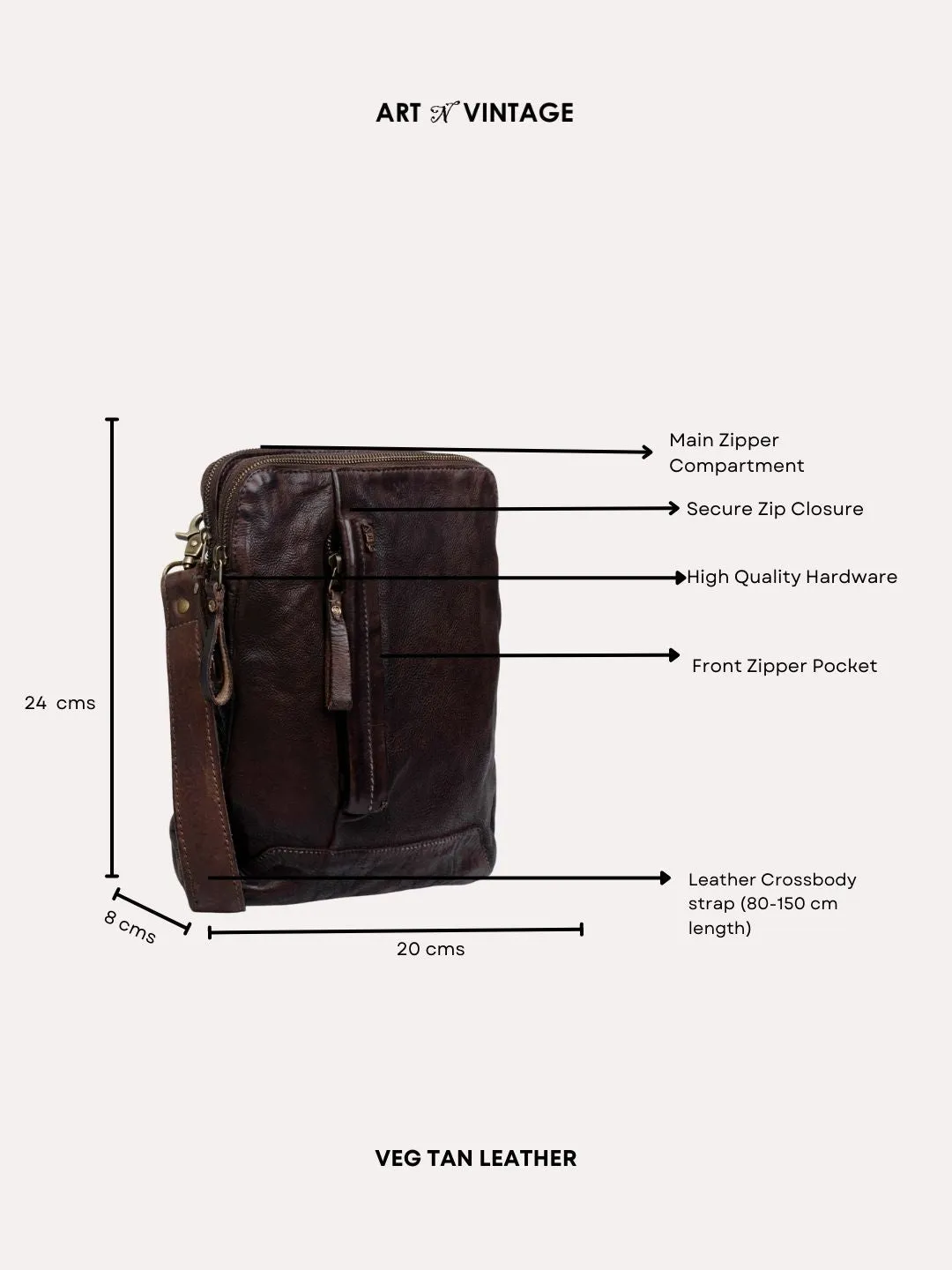 Brown Leather Washed Look Crossbody Bag by art n vintage