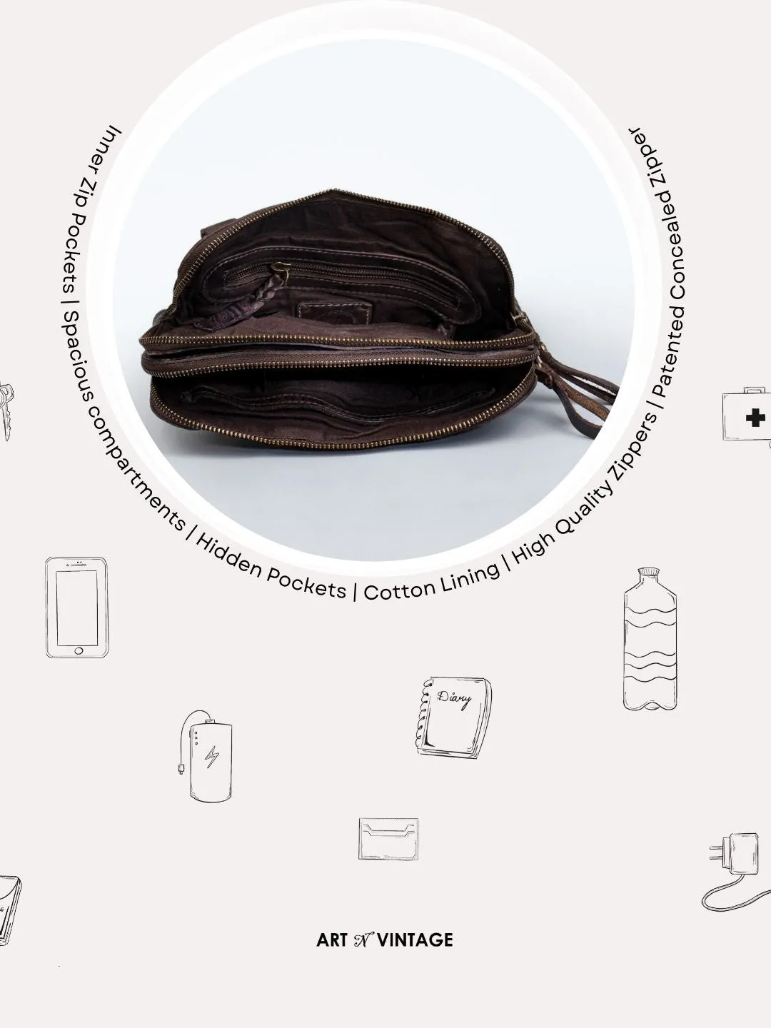 Brown Leather Washed Look Crossbody Bag by art n vintage