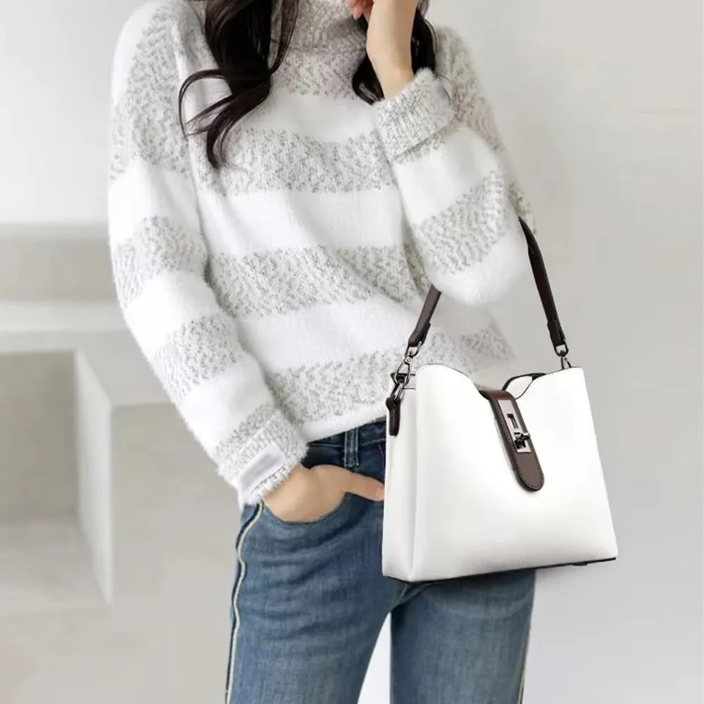 Bucket Bag for Women,Trendy Bucket Crossbody Bag Small Vintage Elegant Tote Bag Women's Shoulder with 2 Shouder Straps