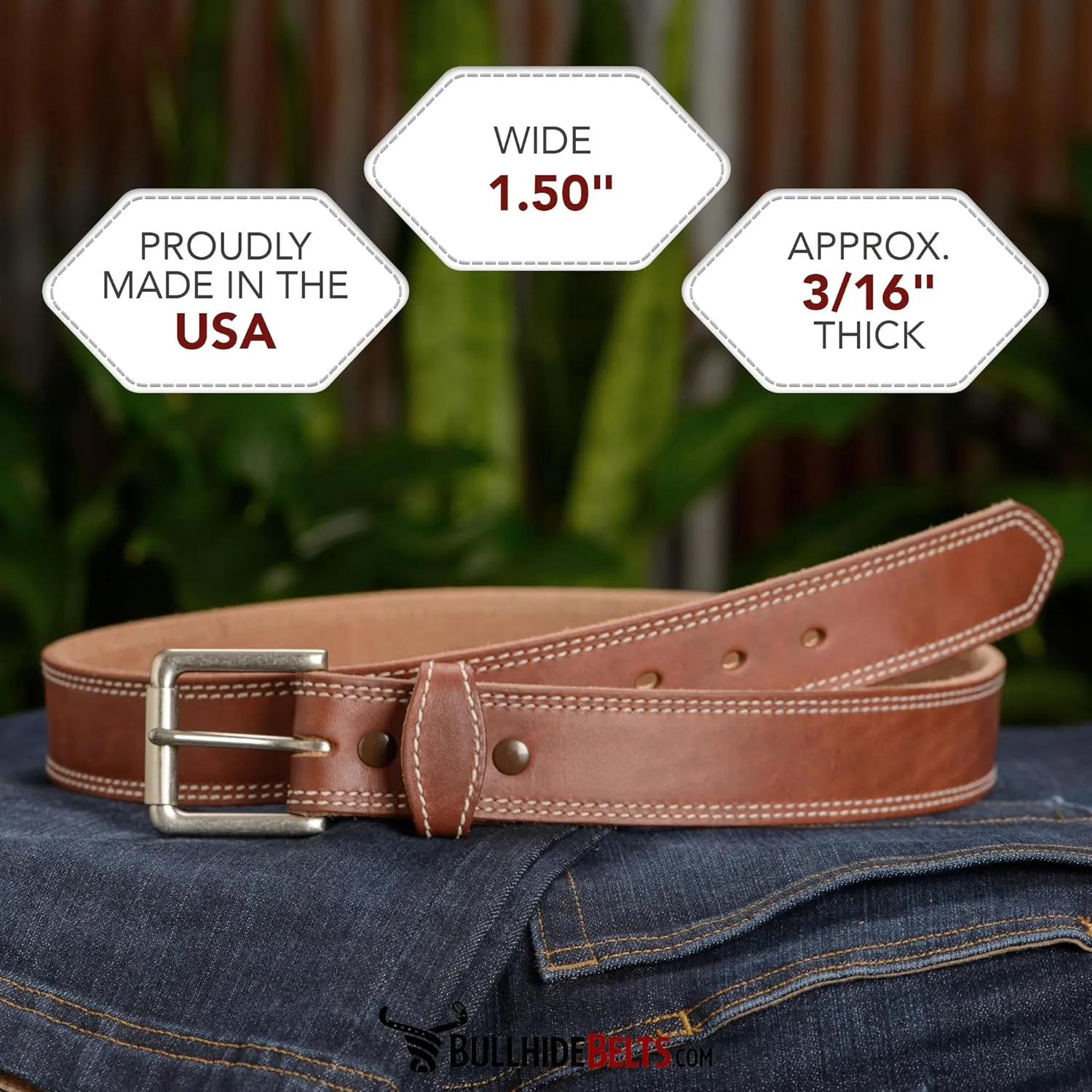 Bullhide Belts Mens Leather Belt for Work, Casual, Dress, 1.50" Wide