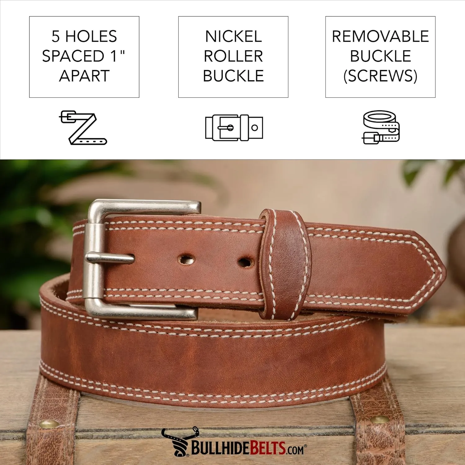 Bullhide Belts Mens Leather Belt for Work, Casual, Dress, 1.50" Wide