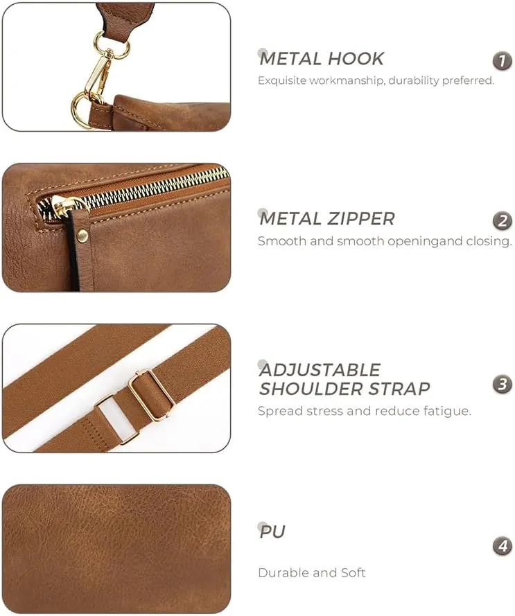 Bum Bags for Women Crossbody Fanny Packs PU Leather Cross Body Bum Purse Belt Bag Bumbags for Work Shopping Daily