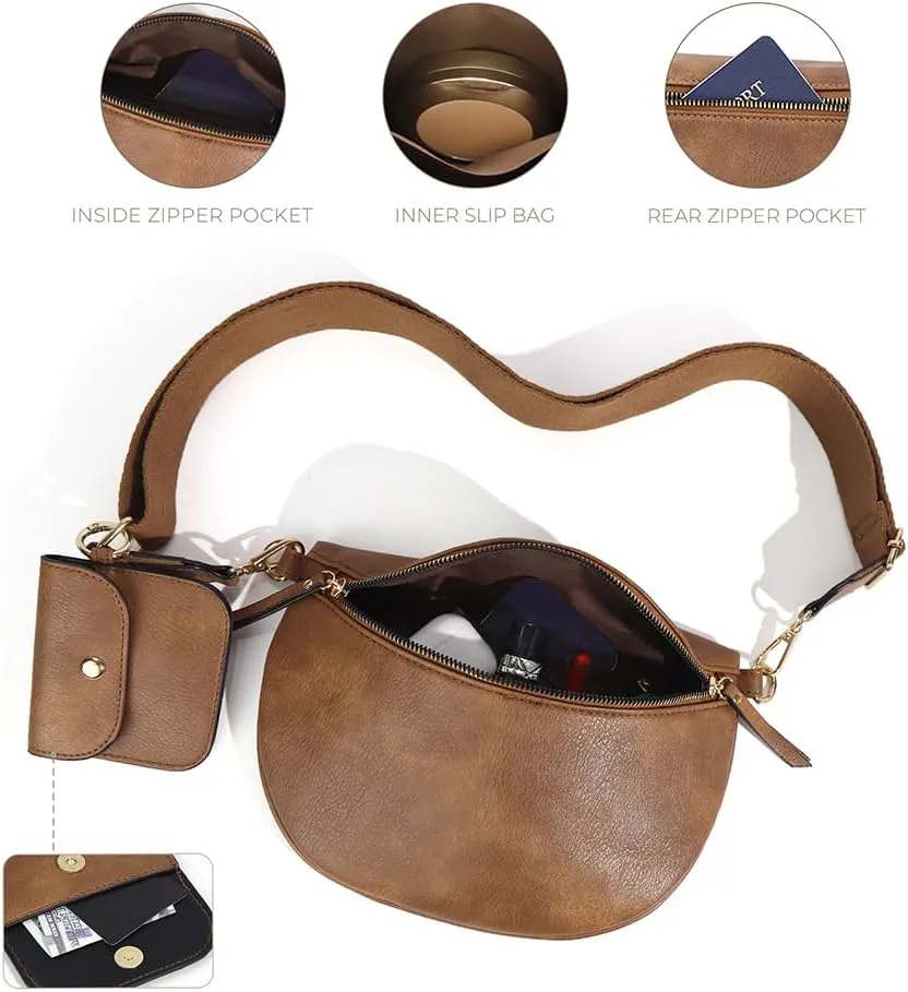 Bum Bags for Women Crossbody Fanny Packs PU Leather Cross Body Bum Purse Belt Bag Bumbags for Work Shopping Daily