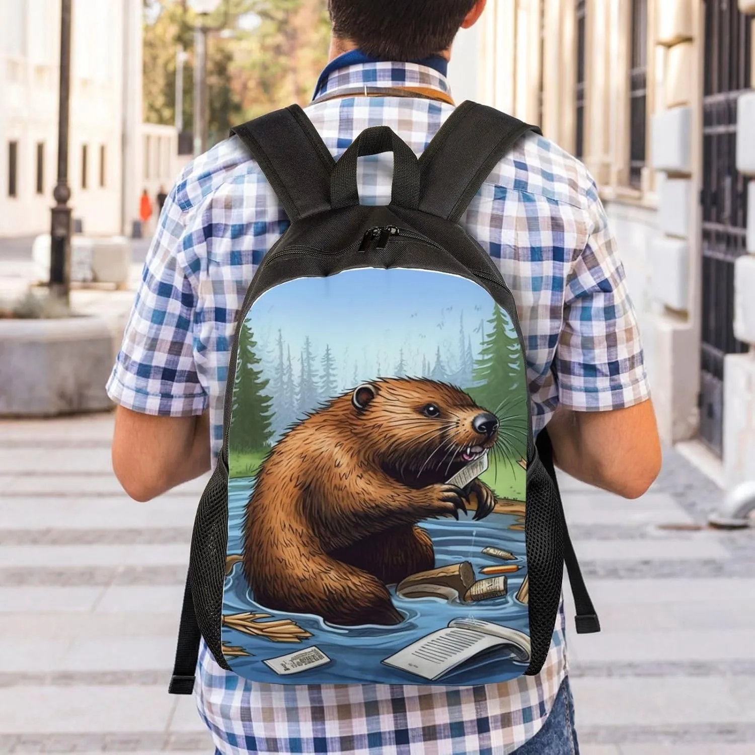 Busy Beaver Cartoon Backpack Waterproof Large Capacity Travel Laptop Backpack Casual Daypack For Men Women