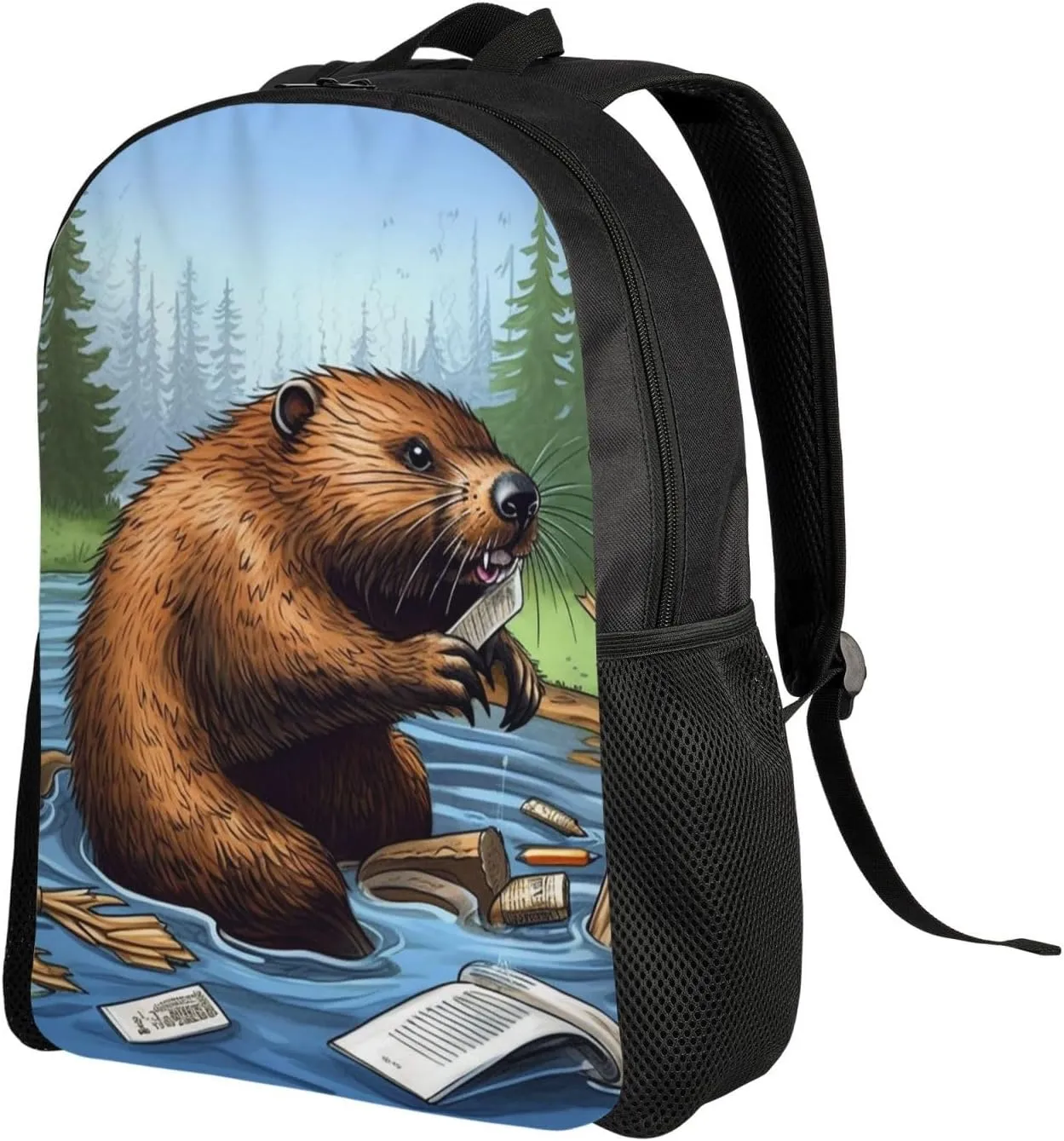 Busy Beaver Cartoon Backpack Waterproof Large Capacity Travel Laptop Backpack Casual Daypack For Men Women